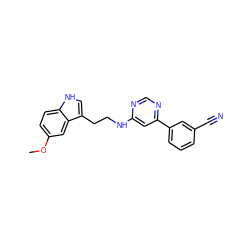 COc1ccc2[nH]cc(CCNc3cc(-c4cccc(C#N)c4)ncn3)c2c1 ZINC000004266300