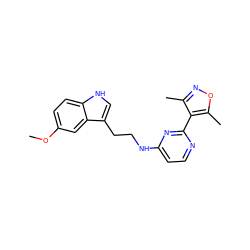 COc1ccc2[nH]cc(CCNc3ccnc(-c4c(C)noc4C)n3)c2c1 ZINC000004266985