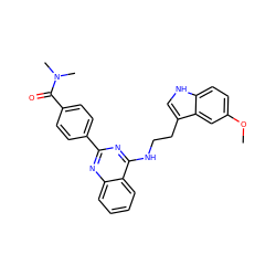 COc1ccc2[nH]cc(CCNc3nc(-c4ccc(C(=O)N(C)C)cc4)nc4ccccc34)c2c1 ZINC000004268296