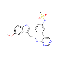 COc1ccc2[nH]cc(CCNc3ncncc3-c3cccc(NS(C)(=O)=O)c3)c2c1 ZINC000004257389
