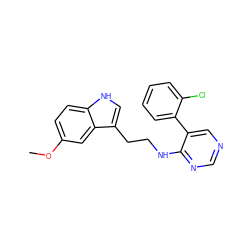 COc1ccc2[nH]cc(CCNc3ncncc3-c3ccccc3Cl)c2c1 ZINC000004265109