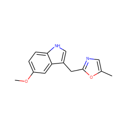 COc1ccc2[nH]cc(Cc3ncc(C)o3)c2c1 ZINC000218688374