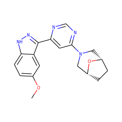 COc1ccc2[nH]nc(-c3cc(N4C[C@@H]5CC[C@H](C4)O5)ncn3)c2c1 ZINC001772589634