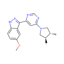 COc1ccc2[nH]nc(-c3cc(N4C[C@H](F)[C@@H](F)C4)ncn3)c2c1 ZINC000225566839