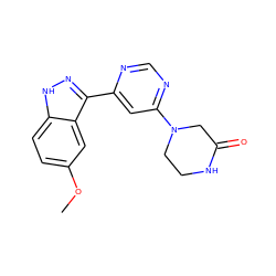 COc1ccc2[nH]nc(-c3cc(N4CCNC(=O)C4)ncn3)c2c1 ZINC000225556879