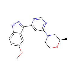 COc1ccc2[nH]nc(-c3cc(N4CCO[C@H](C)C4)ncn3)c2c1 ZINC000225557556