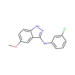 COc1ccc2[nH]nc(Nc3cccc(Cl)c3)c2c1 ZINC000138083968