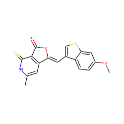 COc1ccc2c(/C=C3\OC(=O)c4c3cc(C)[nH]c4=S)csc2c1 ZINC000040847662