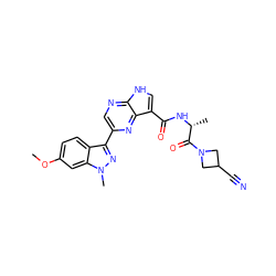 COc1ccc2c(-c3cnc4[nH]cc(C(=O)N[C@H](C)C(=O)N5CC(C#N)C5)c4n3)nn(C)c2c1 ZINC000096258694