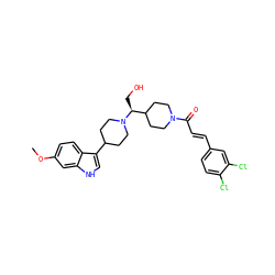 COc1ccc2c(C3CCN([C@@H](CO)C4CCN(C(=O)/C=C/c5ccc(Cl)c(Cl)c5)CC4)CC3)c[nH]c2c1 ZINC000029045130