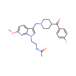 COc1ccc2c(CN3CCC(C(=O)c4ccc(F)cc4)CC3)cn(CCNC(C)=O)c2n1 ZINC000071316393