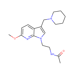 COc1ccc2c(CN3CCCCC3)cn(CCNC(C)=O)c2n1 ZINC000071315969