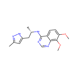 COc1ccc2c(N[C@@H](C)Cc3cc(C)n[nH]3)ncnc2c1OC ZINC000098207841