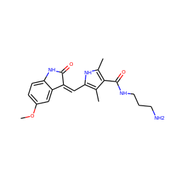 COc1ccc2c(c1)/C(=C/c1[nH]c(C)c(C(=O)NCCCN)c1C)C(=O)N2 ZINC000059114306