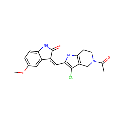 COc1ccc2c(c1)/C(=C/c1[nH]c3c(c1Cl)CN(C(C)=O)CC3)C(=O)N2 ZINC000096272956