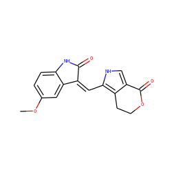 COc1ccc2c(c1)/C(=C/c1[nH]cc3c1CCOC3=O)C(=O)N2 ZINC000003814468