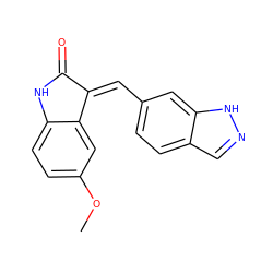 COc1ccc2c(c1)/C(=C\c1ccc3cn[nH]c3c1)C(=O)N2 ZINC000096273713