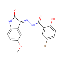 COc1ccc2c(c1)/C(=N\NC(=O)c1cc(Br)ccc1O)C(=O)N2 ZINC000006007277