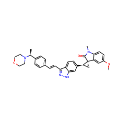 COc1ccc2c(c1)[C@]1(C[C@H]1c1ccc3c(/C=C/c4ccc([C@H](C)N5CCOCC5)cc4)n[nH]c3c1)C(=O)N2C ZINC000299859144