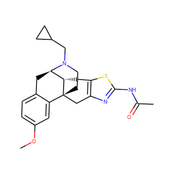 COc1ccc2c(c1)[C@]13CCN(CC4CC4)[C@H](C2)[C@@H]1Cc1sc(NC(C)=O)nc1C3 ZINC000103289987