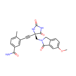 COc1ccc2c(c1)C(=O)N(C[C@@]1(C#Cc3cc(C(N)=O)ccc3C)NC(=O)NC1=O)C2 ZINC000167587231