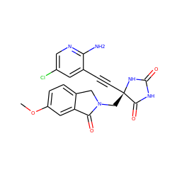 COc1ccc2c(c1)C(=O)N(C[C@@]1(C#Cc3cc(Cl)cnc3N)NC(=O)NC1=O)C2 ZINC000167631294