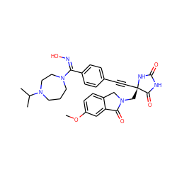 COc1ccc2c(c1)C(=O)N(C[C@@]1(C#Cc3ccc(/C(=N/O)N4CCCN(C(C)C)CC4)cc3)NC(=O)NC1=O)C2 ZINC000096173756