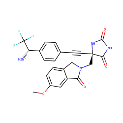 COc1ccc2c(c1)C(=O)N(C[C@@]1(C#Cc3ccc([C@H](N)C(F)(F)F)cc3)NC(=O)NC1=O)C2 ZINC000143505831