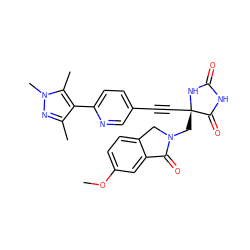 COc1ccc2c(c1)C(=O)N(C[C@@]1(C#Cc3ccc(-c4c(C)nn(C)c4C)nc3)NC(=O)NC1=O)C2 ZINC000167586361