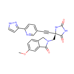 COc1ccc2c(c1)C(=O)N(C[C@@]1(C#Cc3ccc(-c4cc[nH]n4)nc3)NC(=O)NC1=O)C2 ZINC000167575766