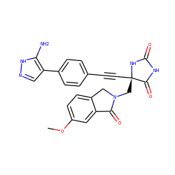 COc1ccc2c(c1)C(=O)N(C[C@@]1(C#Cc3ccc(-c4cn[nH]c4N)cc3)NC(=O)NC1=O)C2 ZINC000096173819