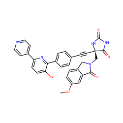 COc1ccc2c(c1)C(=O)N(C[C@@]1(C#Cc3ccc(-c4nc(-c5ccncc5)ccc4O)cc3)NC(=O)NC1=O)C2 ZINC000149686832