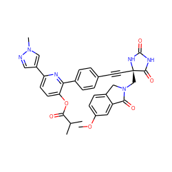 COc1ccc2c(c1)C(=O)N(C[C@@]1(C#Cc3ccc(-c4nc(-c5cnn(C)c5)ccc4OC(=O)C(C)C)cc3)NC(=O)NC1=O)C2 ZINC000143404582