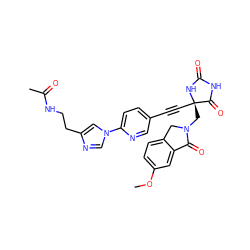 COc1ccc2c(c1)C(=O)N(C[C@@]1(C#Cc3ccc(-n4cnc(CCNC(C)=O)c4)nc3)NC(=O)NC1=O)C2 ZINC000096173592