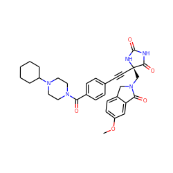 COc1ccc2c(c1)C(=O)N(C[C@@]1(C#Cc3ccc(C(=O)N4CCN(C5CCCCC5)CC4)cc3)NC(=O)NC1=O)C2 ZINC000143246101