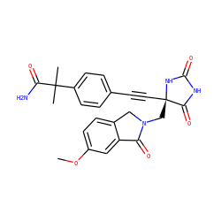 COc1ccc2c(c1)C(=O)N(C[C@@]1(C#Cc3ccc(C(C)(C)C(N)=O)cc3)NC(=O)NC1=O)C2 ZINC000096173775