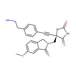 COc1ccc2c(c1)C(=O)N(C[C@@]1(C#Cc3ccc(CCN)cc3)NC(=O)NC1=O)C2 ZINC000146518628