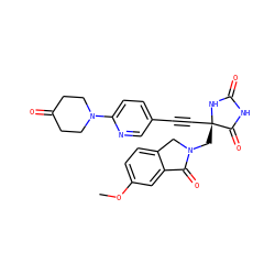 COc1ccc2c(c1)C(=O)N(C[C@@]1(C#Cc3ccc(N4CCC(=O)CC4)nc3)NC(=O)NC1=O)C2 ZINC000096173680