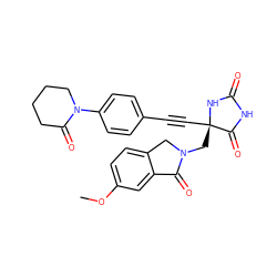 COc1ccc2c(c1)C(=O)N(C[C@@]1(C#Cc3ccc(N4CCCCC4=O)cc3)NC(=O)NC1=O)C2 ZINC000096173818