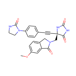 COc1ccc2c(c1)C(=O)N(C[C@@]1(C#Cc3ccc(N4CCNC4=O)cc3)NC(=O)NC1=O)C2 ZINC000096173594