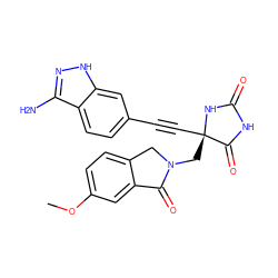 COc1ccc2c(c1)C(=O)N(C[C@@]1(C#Cc3ccc4c(N)n[nH]c4c3)NC(=O)NC1=O)C2 ZINC000096173703