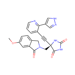 COc1ccc2c(c1)C(=O)N(C[C@@]1(C#Cc3cccnc3-c3cn[nH]c3)NC(=O)NC1=O)C2 ZINC000167589713