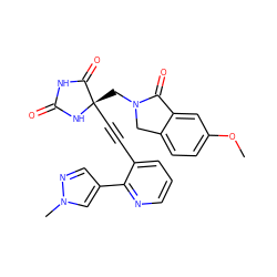 COc1ccc2c(c1)C(=O)N(C[C@@]1(C#Cc3cccnc3-c3cnn(C)c3)NC(=O)NC1=O)C2 ZINC000167584635