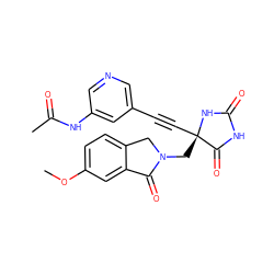 COc1ccc2c(c1)C(=O)N(C[C@@]1(C#Cc3cncc(NC(C)=O)c3)NC(=O)NC1=O)C2 ZINC000167590961