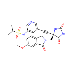 COc1ccc2c(c1)C(=O)N(C[C@@]1(C#Cc3cncc(NS(=O)(=O)C(C)C)c3)NC(=O)NC1=O)C2 ZINC000167589975