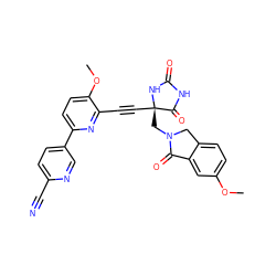 COc1ccc2c(c1)C(=O)N(C[C@@]1(C#Cc3nc(-c4ccc(C#N)nc4)ccc3OC)NC(=O)NC1=O)C2 ZINC000167589583