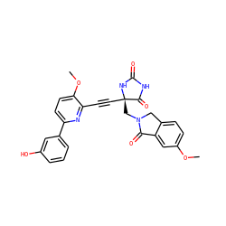 COc1ccc2c(c1)C(=O)N(C[C@@]1(C#Cc3nc(-c4cccc(O)c4)ccc3OC)NC(=O)NC1=O)C2 ZINC000149844152