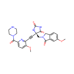 COc1ccc2c(c1)C(=O)N(C[C@@]1(C#Cc3nc(C(=O)N4CCNCC4)ccc3OC)NC(=O)NC1=O)C2 ZINC000149839296