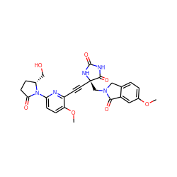 COc1ccc2c(c1)C(=O)N(C[C@@]1(C#Cc3nc(N4C(=O)CC[C@@H]4CO)ccc3OC)NC(=O)NC1=O)C2 ZINC000167584033