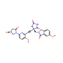 COc1ccc2c(c1)C(=O)N(C[C@@]1(C#Cc3nc(N4C[C@@H](O)CC4=O)ccc3OC)NC(=O)NC1=O)C2 ZINC000167590160